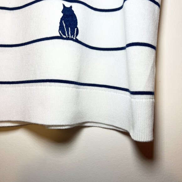 Talbots Cat Embroidered Striped Short Sleeve Sweater – Size Large - Picture 5 of 6